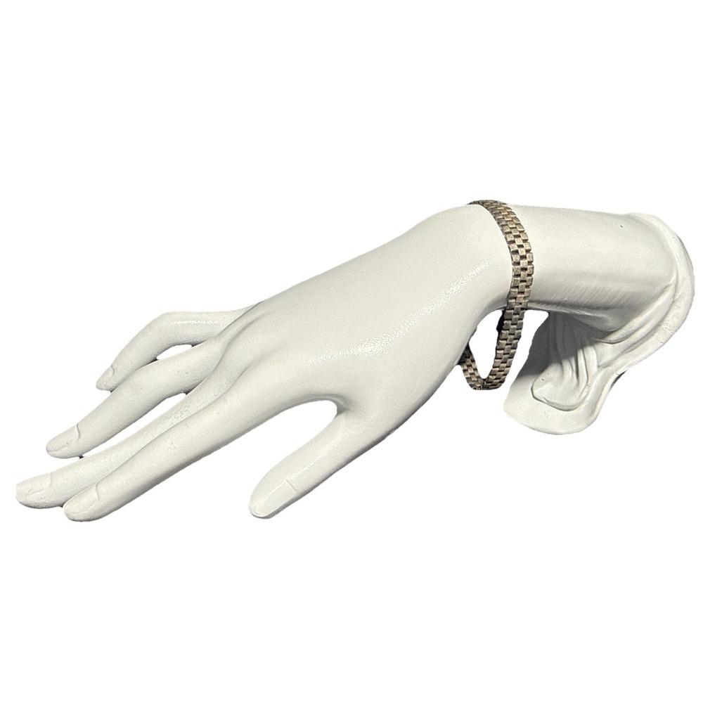 925 Sterling Silver Fence Link Chain 7"‎ Bracelet * Tarnished J-11J